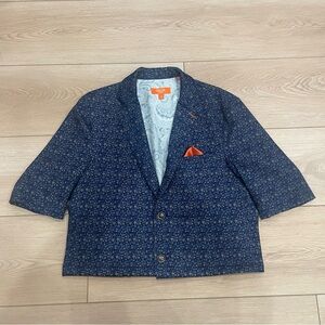 TALLIA Unique Tailored Navy Floral Short Sleeve Cropped Blazer Jacket Medium